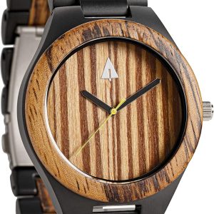 Treehut Wooden Watches for Men, Great Japanese Quartz Analog, Stylish Exotic Watch with Adjustable Stainless Steel Clasp, Buckle, Made from Ebony and Walnut Wood, Relojes Hombre Mujeres