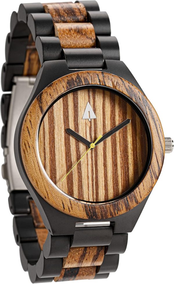 Treehut Wooden Watches for Men, Great Japanese Quartz Analog, Stylish Exotic Watch with Adjustable Stainless Steel Clasp, Buckle, Made from Ebony and Walnut Wood, Relojes Hombre Mujeres