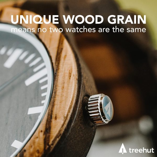 Treehut Wooden Watches for Men, Great Japanese Quartz Analog, Stylish Exotic Watch with Adjustable Stainless Steel Clasp, Buckle, Made from Ebony and Walnut Wood, Relojes Hombre Mujeres - Image 14