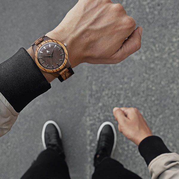 Treehut Wooden Watches for Men, Great Japanese Quartz Analog, Stylish Exotic Watch with Adjustable Stainless Steel Clasp, Buckle, Made from Ebony and Walnut Wood, Relojes Hombre Mujeres - Image 16