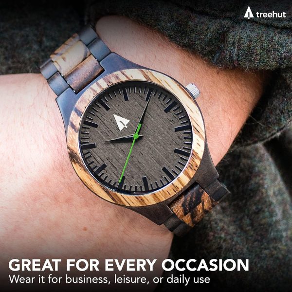 Treehut Wooden Watches for Men, Great Japanese Quartz Analog, Stylish Exotic Watch with Adjustable Stainless Steel Clasp, Buckle, Made from Ebony and Walnut Wood, Relojes Hombre Mujeres - Image 22
