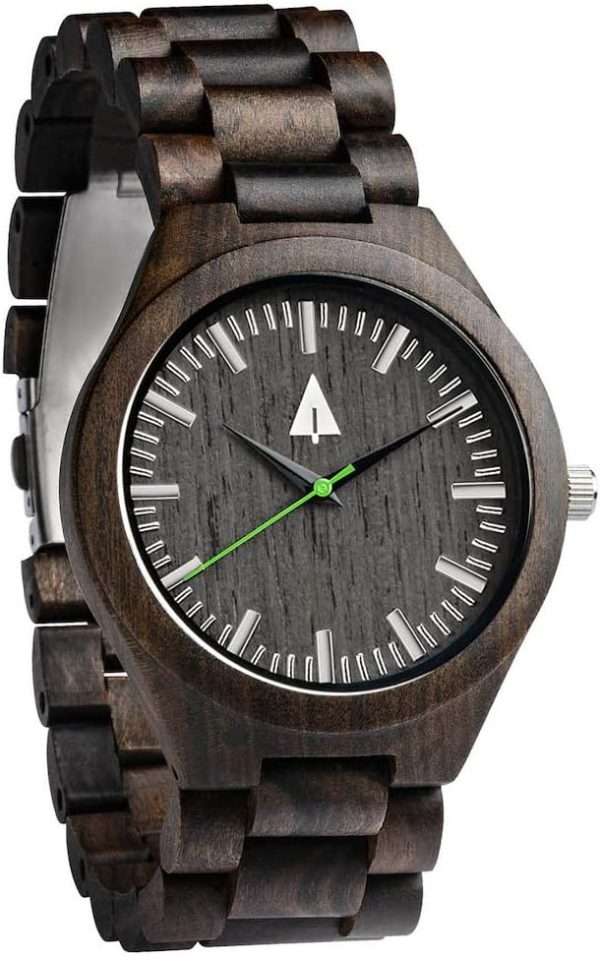 Treehut Wooden Watches for Men, Japanese Quartz Movement, Stylish Exotic Wrist Watch with Stainless Steel Buckle, Adjustable Straps, Watch Made from Ebony Wood, Relojes para Hombre