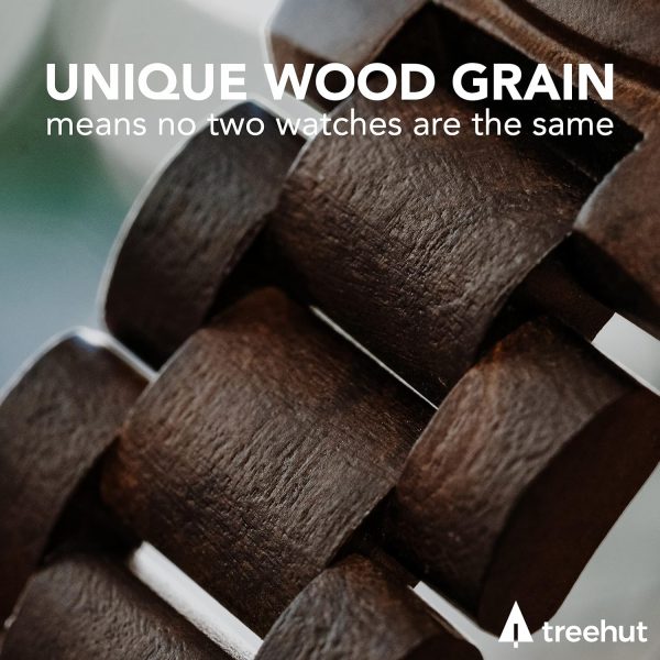 Treehut Wooden Watches for Men, Japanese Quartz Movement, Stylish Exotic Wrist Watch with Stainless Steel Buckle, Adjustable Straps, Watch Made from Ebony Wood, Relojes para Hombre - Image 5