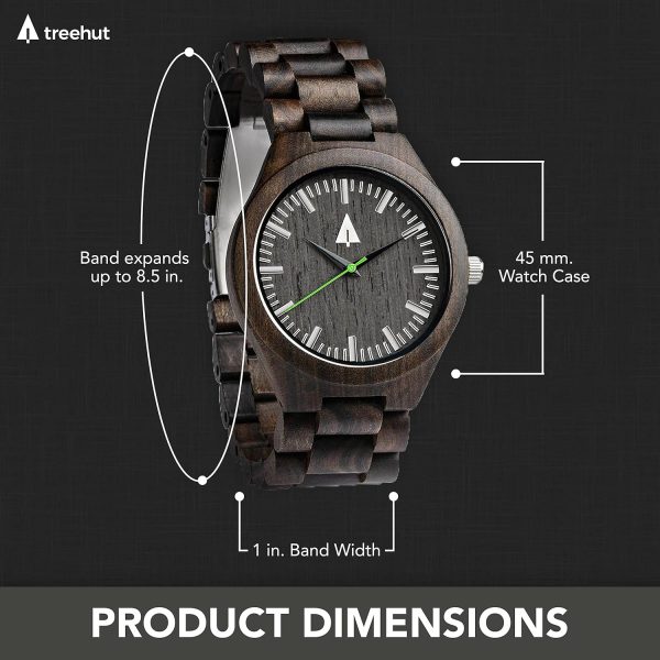 Treehut Wooden Watches for Men, Japanese Quartz Movement, Stylish Exotic Wrist Watch with Stainless Steel Buckle, Adjustable Straps, Watch Made from Ebony Wood, Relojes para Hombre - Image 6