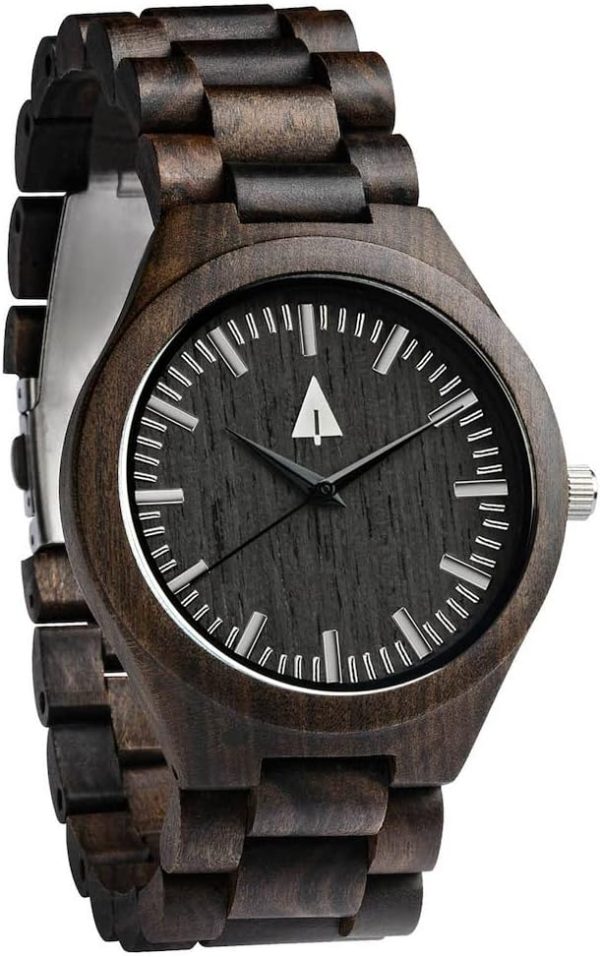 Treehut Wooden Watches for Men, Japanese Quartz Movement, Stylish Exotic Wrist Watch with Stainless Steel Buckle, Adjustable Straps, Watch Made from Ebony Wood, Relojes para Hombre