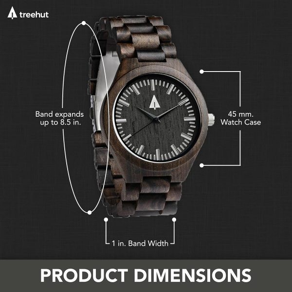 Treehut Wooden Watches for Men, Japanese Quartz Movement, Stylish Exotic Wrist Watch with Stainless Steel Buckle, Adjustable Straps, Watch Made from Ebony Wood, Relojes para Hombre - Image 6