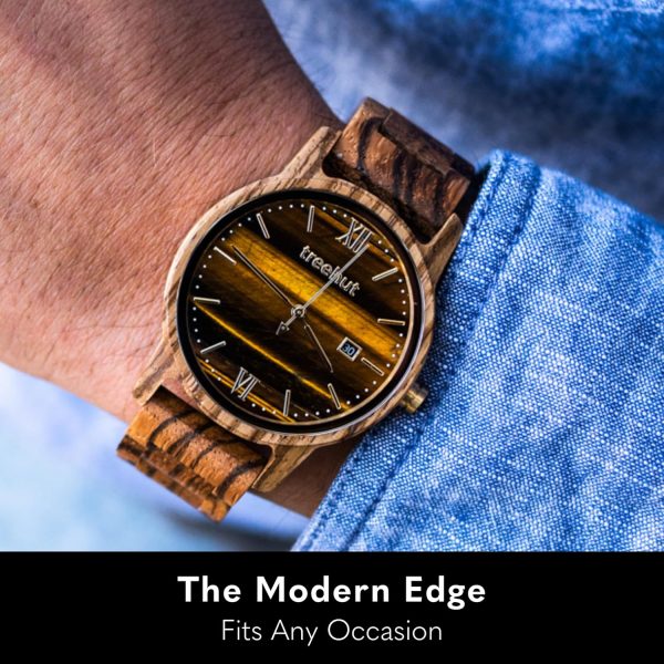 Treehut Wooden Watch for Men with Wooden Strap and Gift Box, Stainless Steel Clasp & Silver Hands – Japanese Quartz Analog Watch with Date – Wrist Watch Made from Real Wood Great Gifts for Men - Image 2