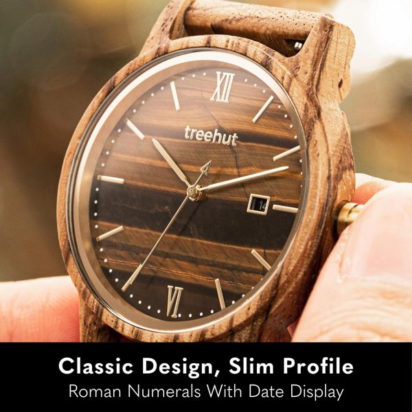 Treehut Wooden Watch for Men with Wooden Strap and Gift Box, Stainless Steel Clasp & Silver Hands – Japanese Quartz Analog Watch with Date – Wrist Watch Made from Real Wood Great Gifts for Men - Image 3