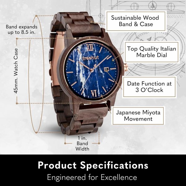 Treehut Wooden Watch for Men with Wooden Strap and Gift Box, Stainless Steel Clasp & Silver Hands – Japanese Quartz Analog Watch with Date – Wrist Watch Made from Real Wood Great Gifts for Men - Image 10