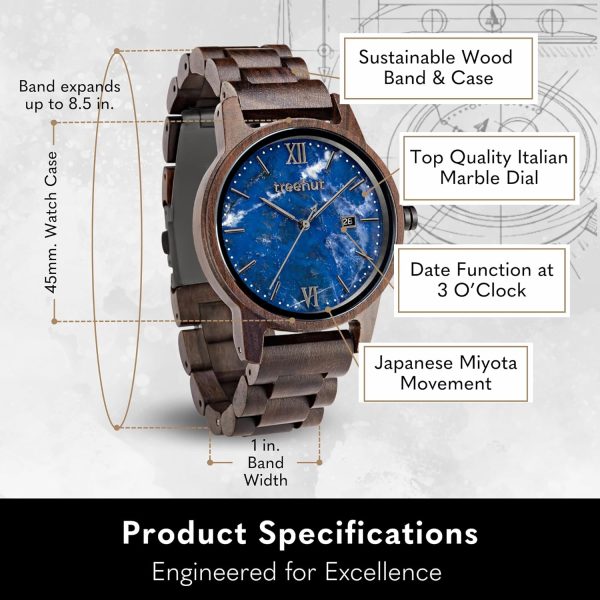 Treehut Wooden Watch for Men with Wooden Strap and Gift Box, Stainless Steel Clasp & Silver Hands – Japanese Quartz Analog Watch with Date – Wrist Watch Made from Real Wood Great Gifts for Men - Image 16