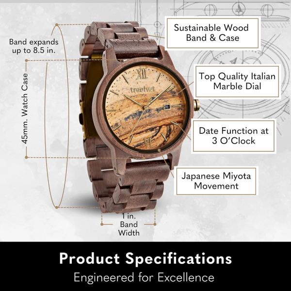 Treehut Wooden Watch for Men with Wooden Strap and Gift Box, Stainless Steel Clasp & Silver Hands – Japanese Quartz Analog Watch with Date – Wrist Watch Made from Real Wood Great Gifts for Men - Image 35