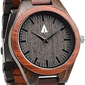Treehut Wooden Watches for Men, Japanese Quartz Movement, Stylish Exotic Wrist Watch with Adjustable Stainless Steel Buckle, Wooden Straps, Watch Made from Ebony and Redwood, Relojes para Hombre