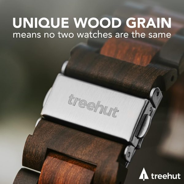Treehut Wooden Watches for Men, Japanese Quartz Movement, Stylish Exotic Wrist Watch with Adjustable Stainless Steel Buckle, Wooden Straps, Watch Made from Ebony and Redwood, Relojes para Hombre - Image 5
