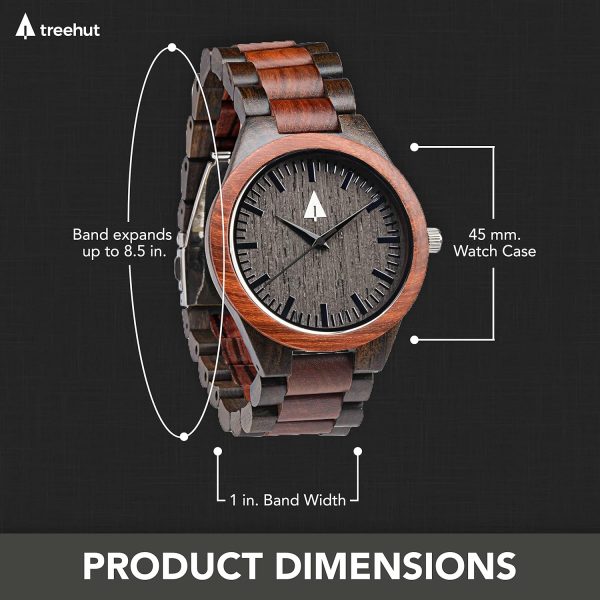 Treehut Wooden Watches for Men, Japanese Quartz Movement, Stylish Exotic Wrist Watch with Adjustable Stainless Steel Buckle, Wooden Straps, Watch Made from Ebony and Redwood, Relojes para Hombre - Image 6