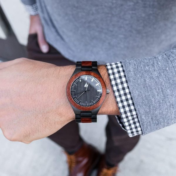Treehut Wooden Watches for Men, Japanese Quartz Movement, Stylish Exotic Wrist Watch with Adjustable Stainless Steel Buckle, Wooden Straps, Watch Made from Ebony and Redwood, Relojes para Hombre - Image 8